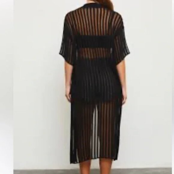 NWT Calvin Klein Women's Striped Maxi Caftan Cover-Up (black, One Size) - Picture 3 of 7
